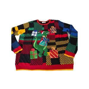 Holiday Time Unisex Adult Dinosaur Ugly Christmas Pullover Sweater Sz 2XL